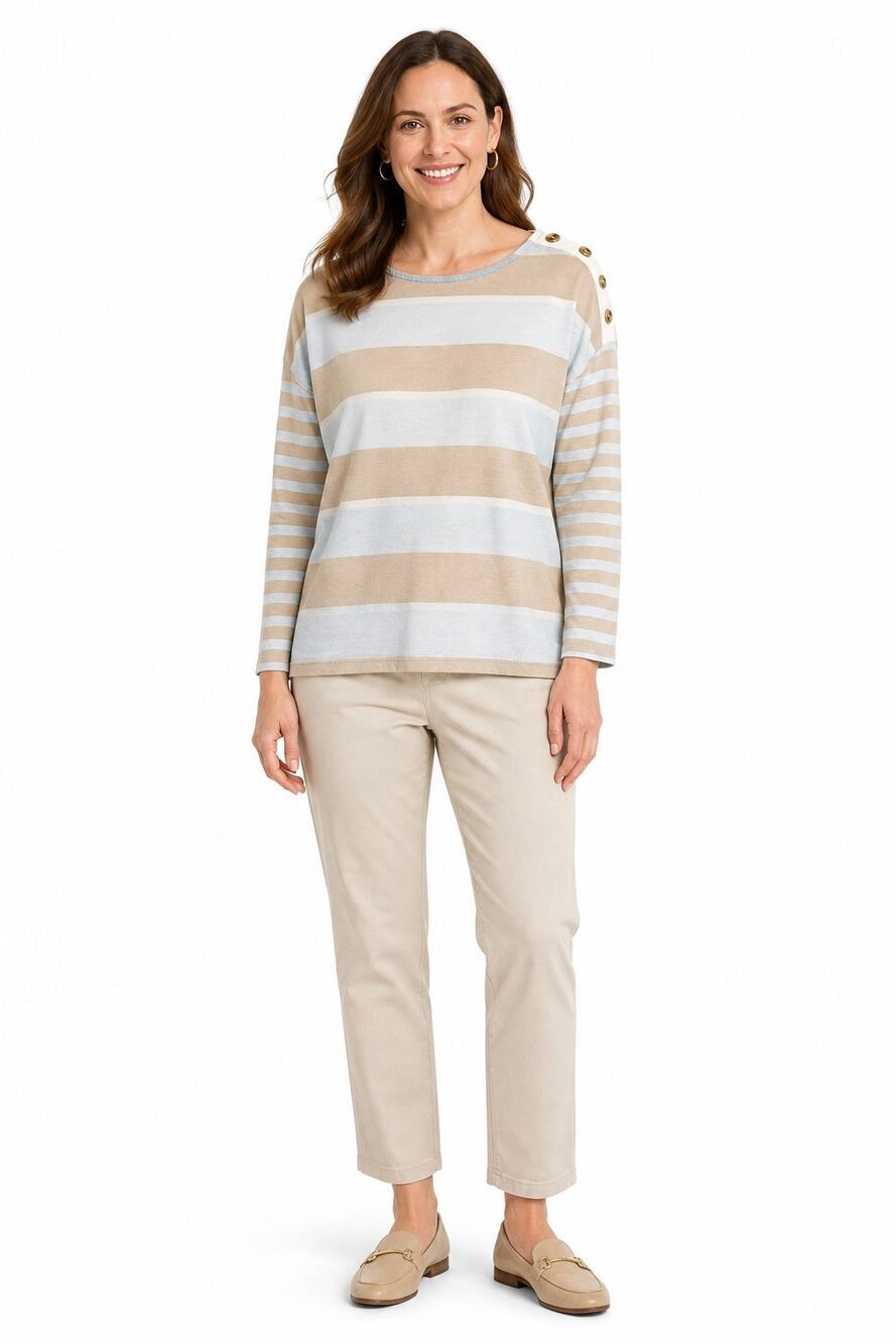 Talbots sz L neutral striped button accent slub old money casual career comfort
